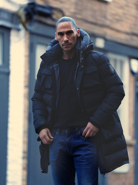 Mens Luxury long Black Puffer Jacket - Bobbi Parka
