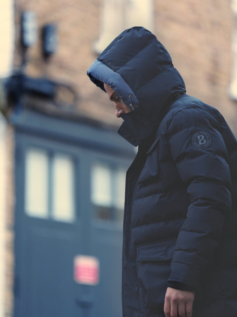 Mens Luxury long Black Puffer Jacket - Bobbi Parka