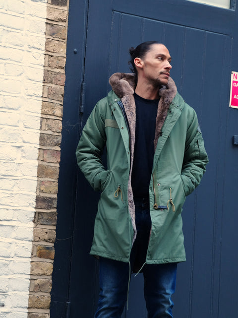 Mens Faux Fur Collar Parka Jacket with Natural Faux Fur Lining - Bobbi Parka