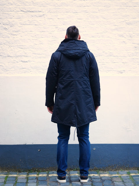 Mens Faux Fur Collar Parka Jacket with Black Faux Fur Lining - Bobbi Parka