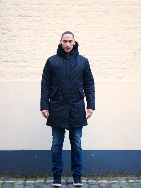 Mens Faux Fur Collar Parka Jacket with Black Faux Fur Lining - Bobbi Parka