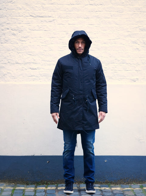 Mens Faux Fur Collar Parka Jacket with Black Faux Fur Lining - Bobbi Parka