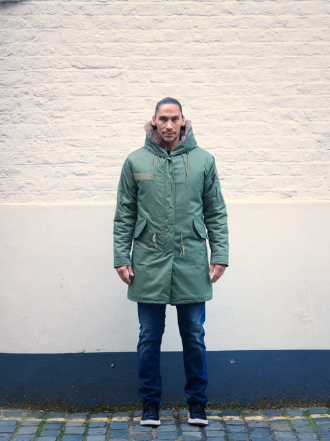 Mens Faux Fur Collar Parka Jacket with Natural Faux Fur Lining - Bobbi Parka
