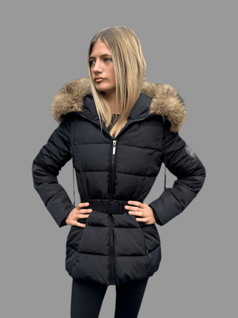Luxury Padded Belted Coat Black / Natural - Bobbi Parka