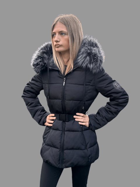 Luxury Padded Belted Coat Black / Grey - Bobbi Parka