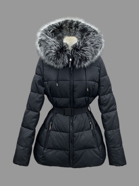 Luxury Padded Belted Coat Black / Grey - Bobbi Parka