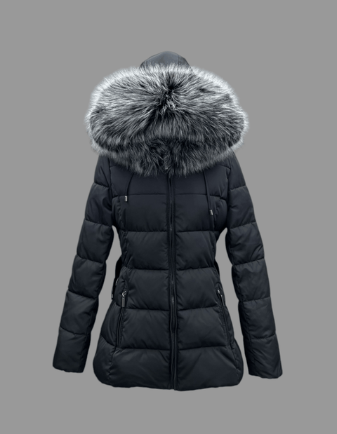 Luxury Padded Belted Coat Black / Grey - Bobbi Parka