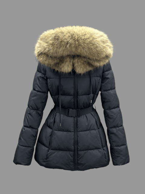 Luxury Padded Belted Coat Black / Natural - Bobbi Parka