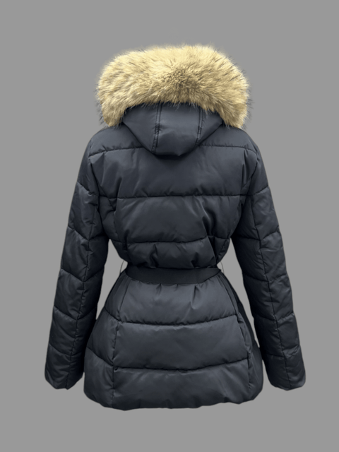 Luxury Padded Belted Coat Black / Natural - Bobbi Parka