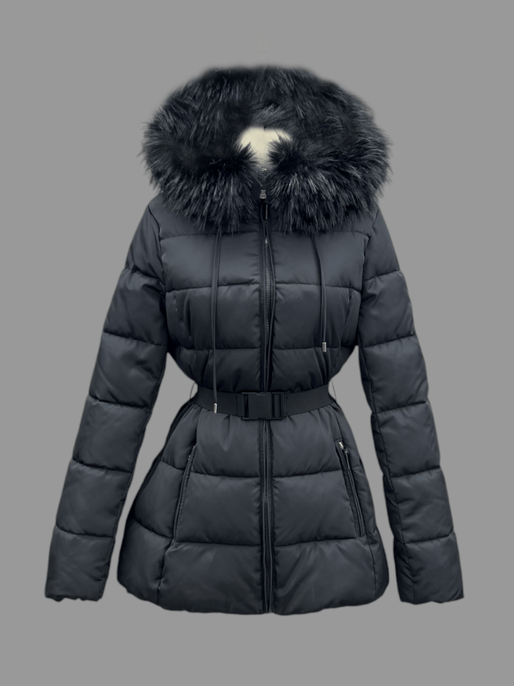 Luxury Padded Belted Coat Black / Black