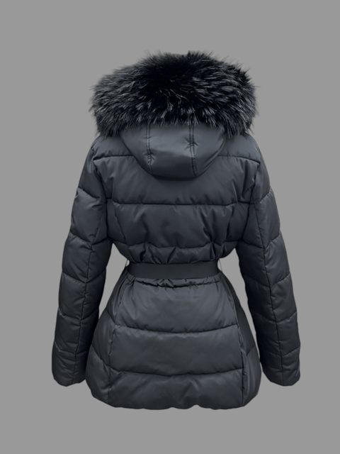 Luxury Padded Belted Coat Black / Black - Bobbi Parka