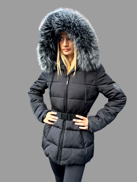 Luxury Padded Belted Coat Black / Grey - Bobbi Parka
