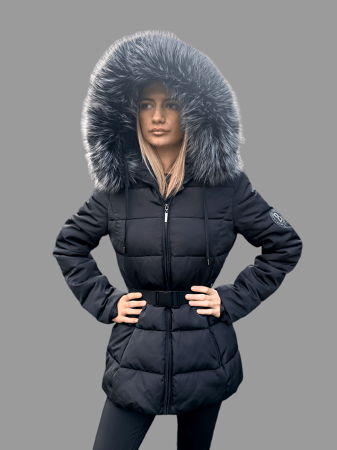 Luxury Padded Belted Coat Black / Grey - Bobbi Parka
