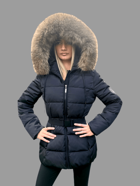 Luxury Padded Belted Coat Black / Natural - Bobbi Parka