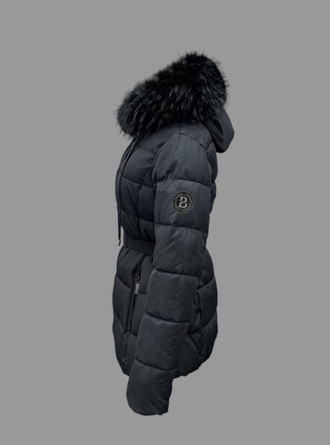 Luxury Padded Belted Coat Black / Black - Bobbi Parka