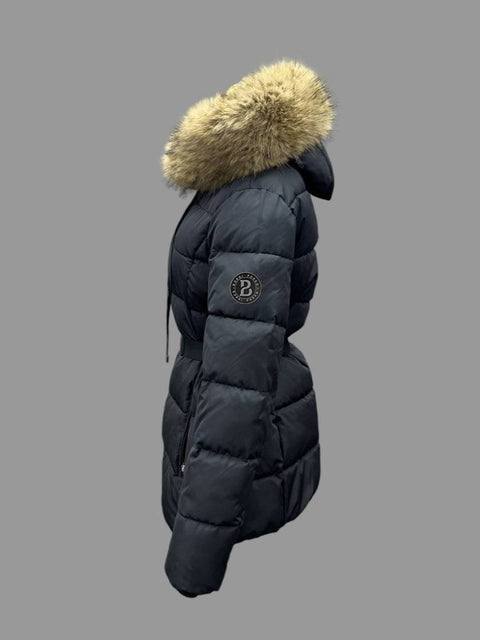 Luxury Padded Belted Coat Black / Natural - Bobbi Parka