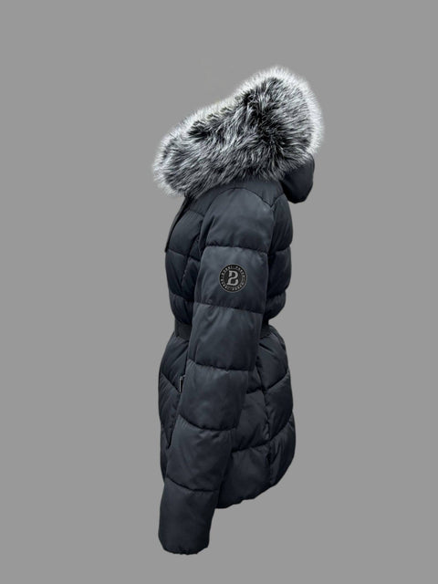 Luxury Padded Belted Coat Black / Grey - Bobbi Parka