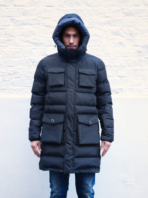Mens Luxury long Black Puffer Jacket - Bobbi Parka