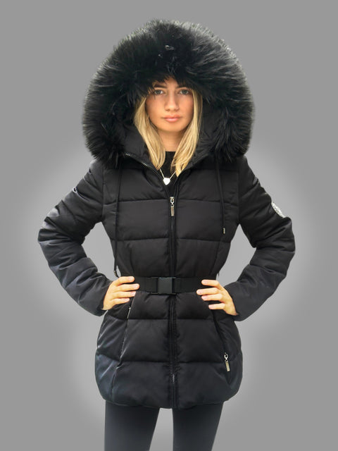 Luxury Padded Belted Coat Black / Black - Bobbi Parka