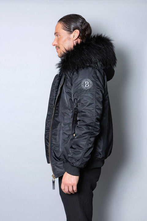 Mens Real Look Faux Fur Bomber Jacket with Black Lining - Bobbi Parka