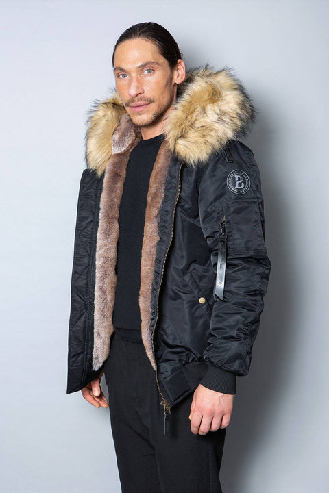 Mens Real Look Faux Fur Bomber Jacket with Natural Lining - Bobbi Parka