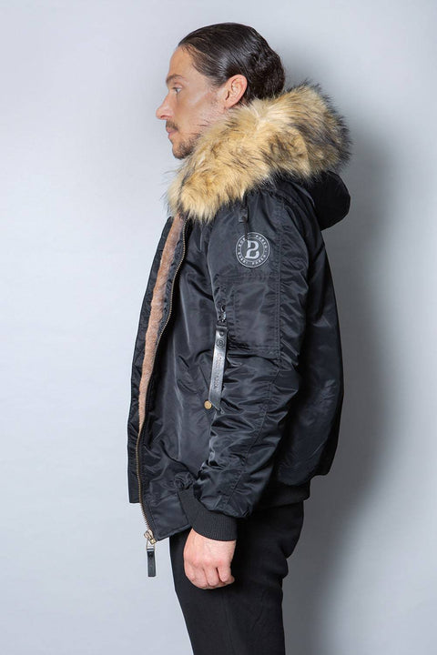 Mens Real Look Faux Fur Bomber Jacket with Natural Lining - Bobbi Parka