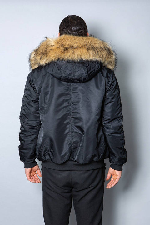 Mens Real Look Faux Fur Bomber Jacket with Natural Lining - Bobbi Parka