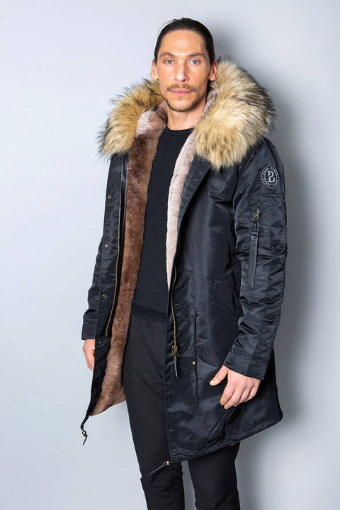 Mens Real Look Faux Fur Collar Parka Jacket with Natural Lining 3/4 - Bobbi Parka
