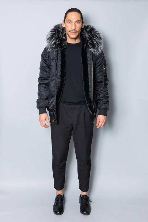 Mens Real Look Faux Fur Bomber Jacket with Black Lining - Bobbi Parka