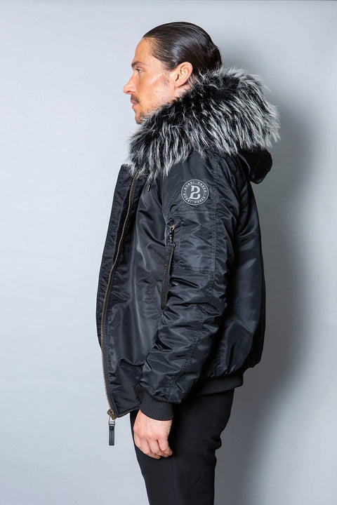 Mens Real Look Faux Fur Bomber Jacket with Black Lining - Bobbi Parka