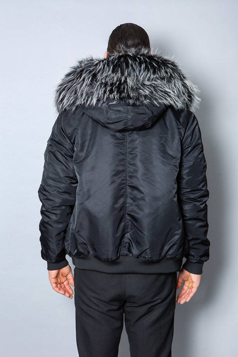 Mens Real Look Faux Fur Bomber Jacket with Black Lining - Bobbi Parka