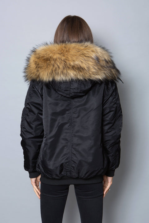 Womens Real Look Faux Fur Bomber with Natural Faux Fur - Bobbi Parka