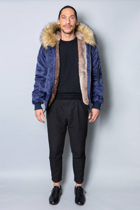 Mens Real Look Faux Fur Bomber Jacket with Natural Lining - Bobbi Parka