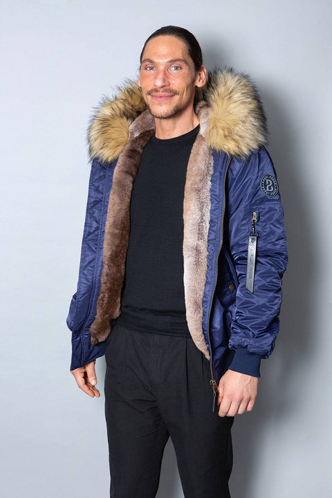 Mens Real Look Faux Fur Bomber Jacket with Natural Lining - Bobbi Parka