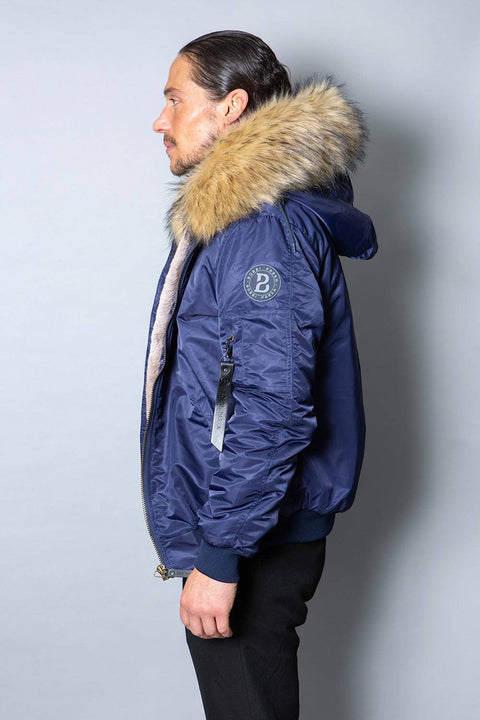 Mens Real Look Faux Fur Bomber Jacket with Natural Lining - Bobbi Parka