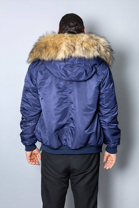 Mens Real Look Faux Fur Bomber Jacket with Natural Lining - Bobbi Parka