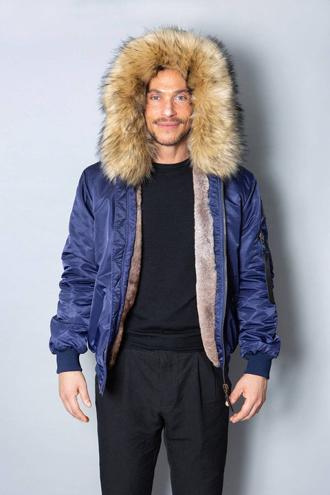 Mens Real Look Faux Fur Bomber Jacket with Natural Lining - Bobbi Parka