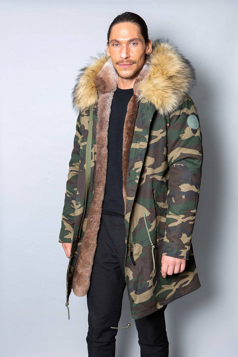 Mens Real Look Faux Fur Collar Parka Jacket with Natural Lining 3/4 - Bobbi Parka