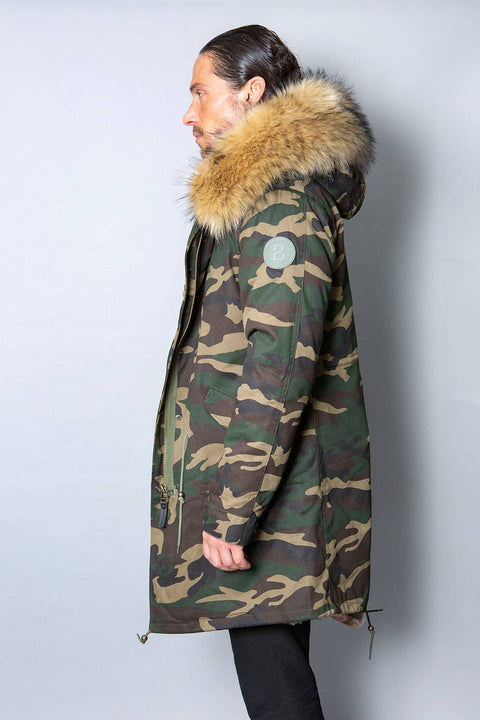 Mens Real Look Faux Fur Collar Parka Jacket with Natural Lining 3/4 - Bobbi Parka