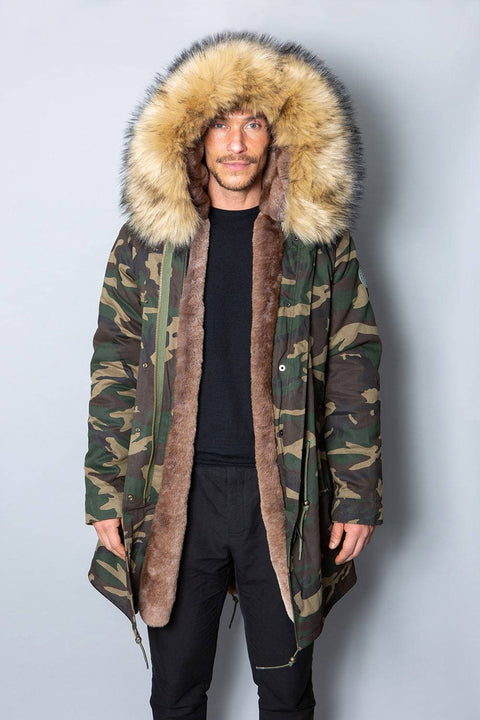 Mens Real Look Faux Fur Collar Parka Jacket with Natural Lining 3/4 - Bobbi Parka