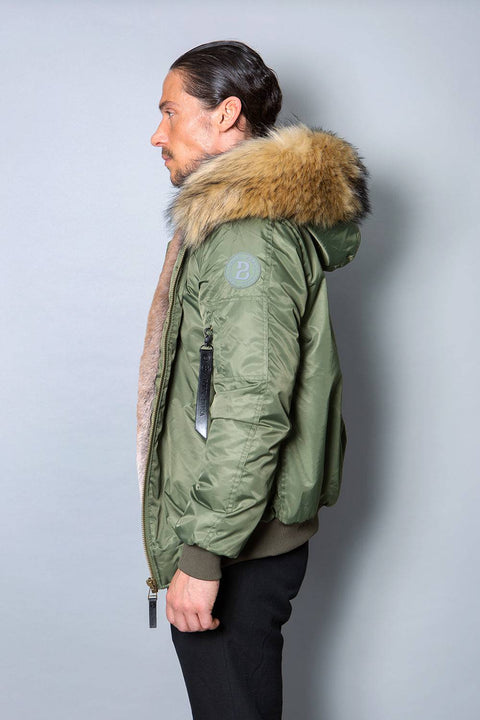 Mens Real Look Faux Fur Bomber Jacket with Natural Lining - Bobbi Parka