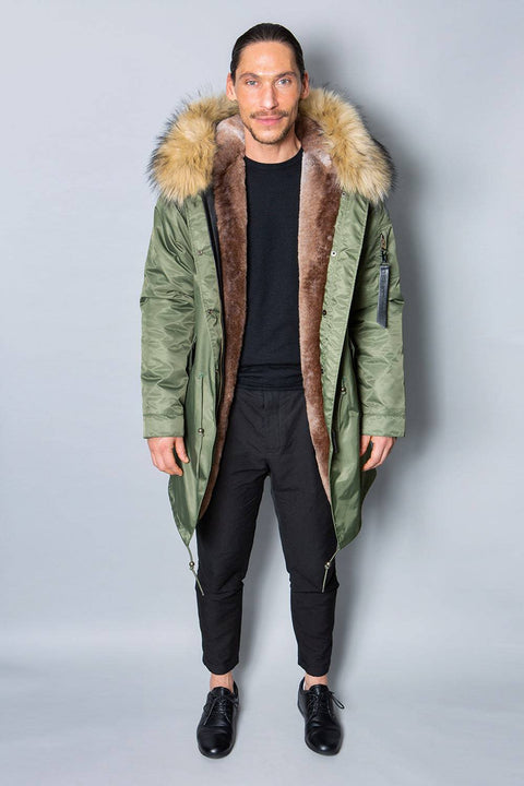 Mens Real Look Faux Fur Collar Parka Jacket with Natural Lining 3/4 - Bobbi Parka