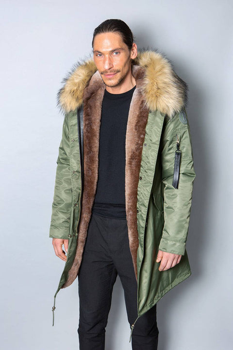 Mens Real Look Faux Fur Collar Parka Jacket with Natural Lining 3/4 - Bobbi Parka