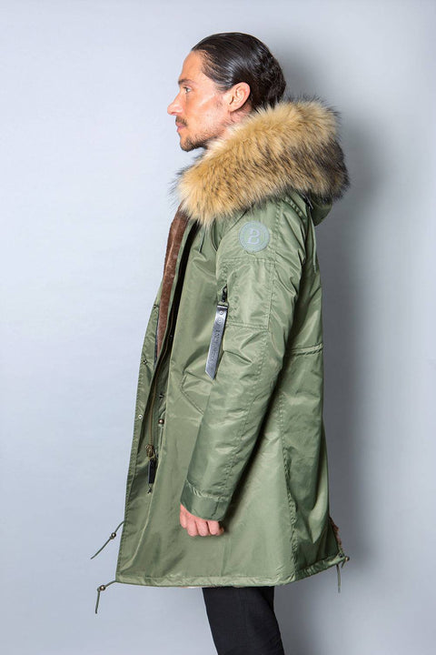 Mens Real Look Faux Fur Collar Parka Jacket with Natural Lining 3/4 - Bobbi Parka