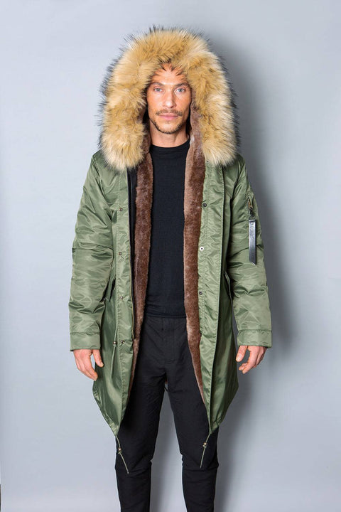 Mens Real Look Faux Fur Collar Parka Jacket with Natural Lining 3/4 - Bobbi Parka