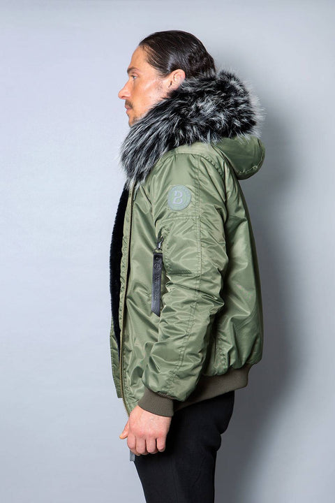 Mens Real Look Faux Fur Bomber Jacket with Black Lining - Bobbi Parka