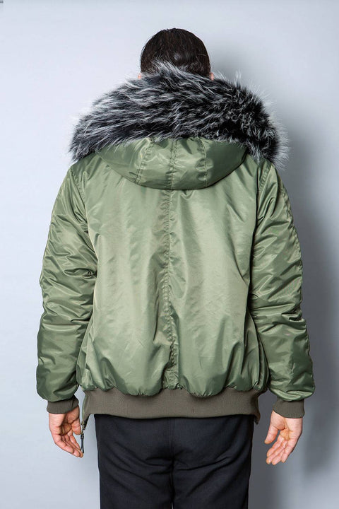 Mens Real Look Faux Fur Bomber Jacket with Black Lining - Bobbi Parka