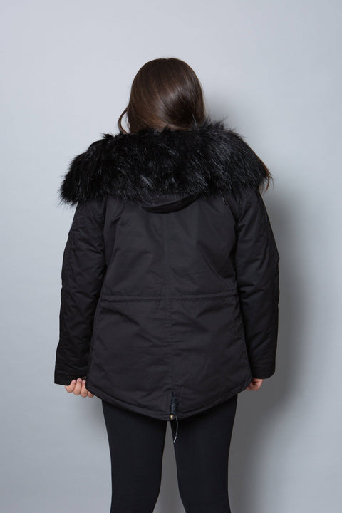 Kids Faux Fur Collar Parka Jacket with Black Faux Fur - Bobbi Parka