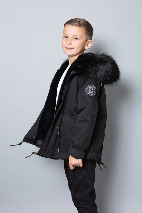 Kids Faux Fur Collar Parka Jacket with Black Faux Fur - Bobbi Parka