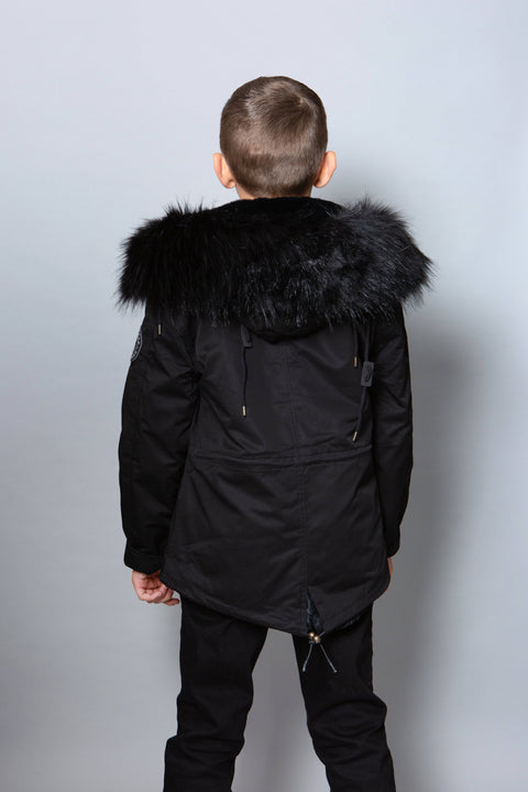 Kids Faux Fur Collar Parka Jacket with Black Faux Fur - Bobbi Parka